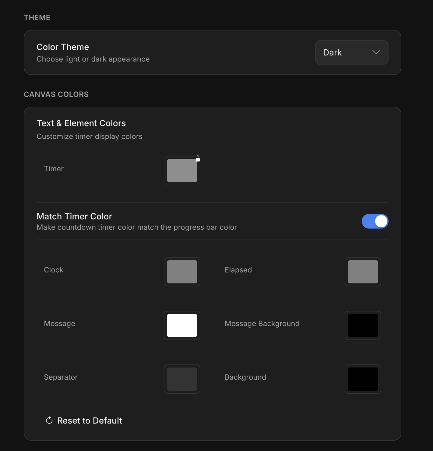 Rocket Timer theme and color customization settings