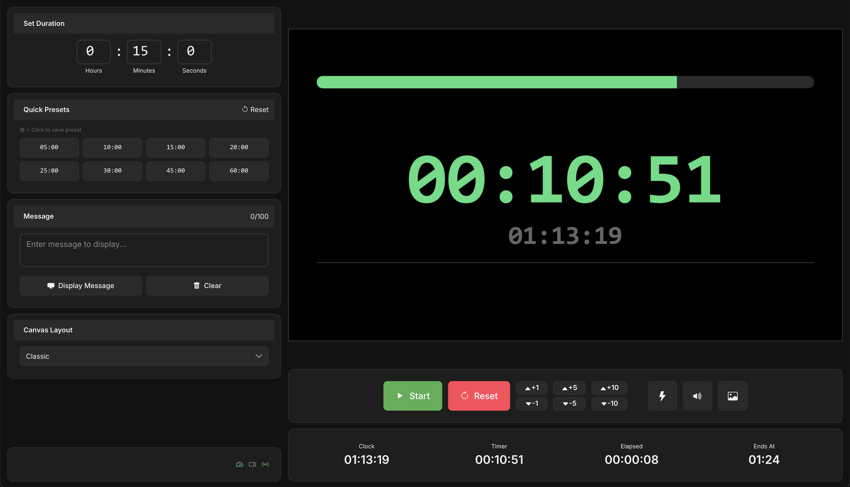 Rocket Timer - Full application view with control panel and countdown display